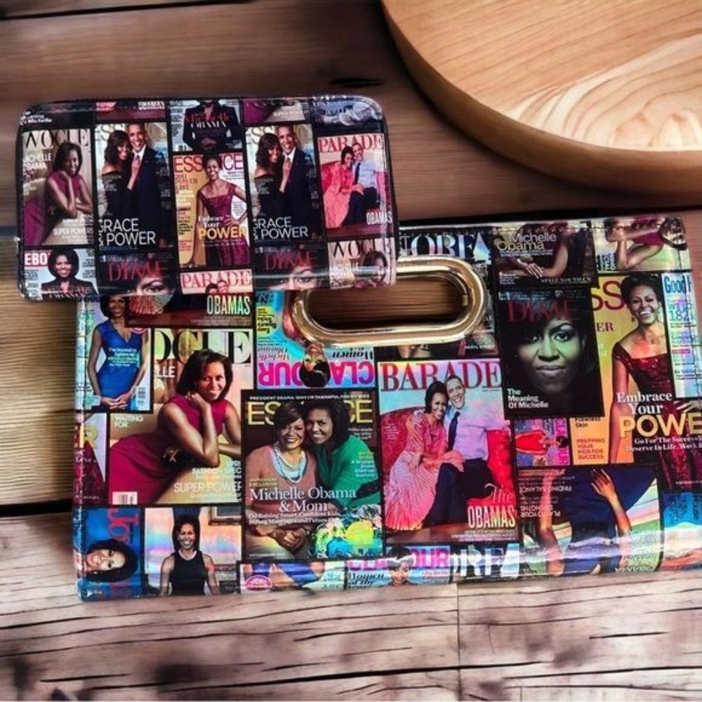 x OBAMA MICHELLE and BARACK Clutch and Wallet Magazine Cover Collage nwot Rare